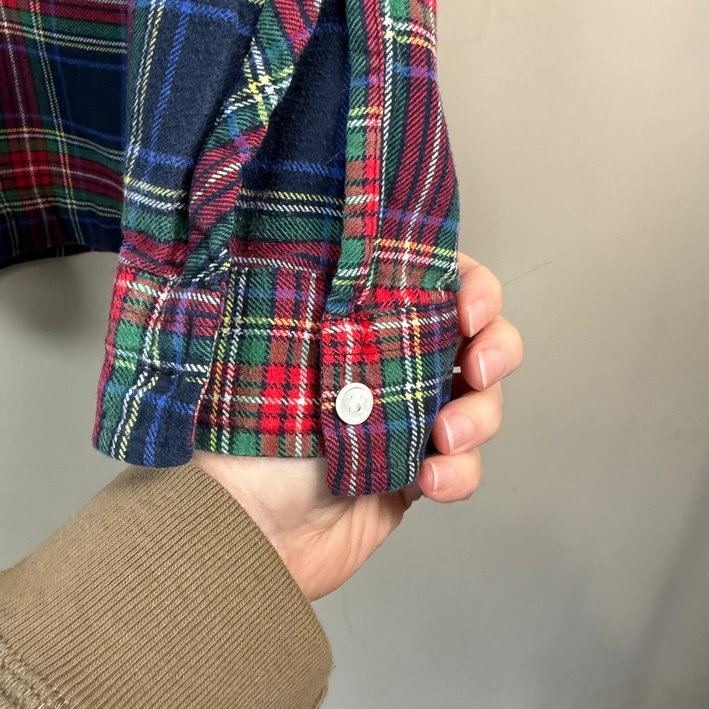 Lands' End Navy Plaid Flannel Long Sleeve Tunic Blouse Size 16 - Picture 10 of 13